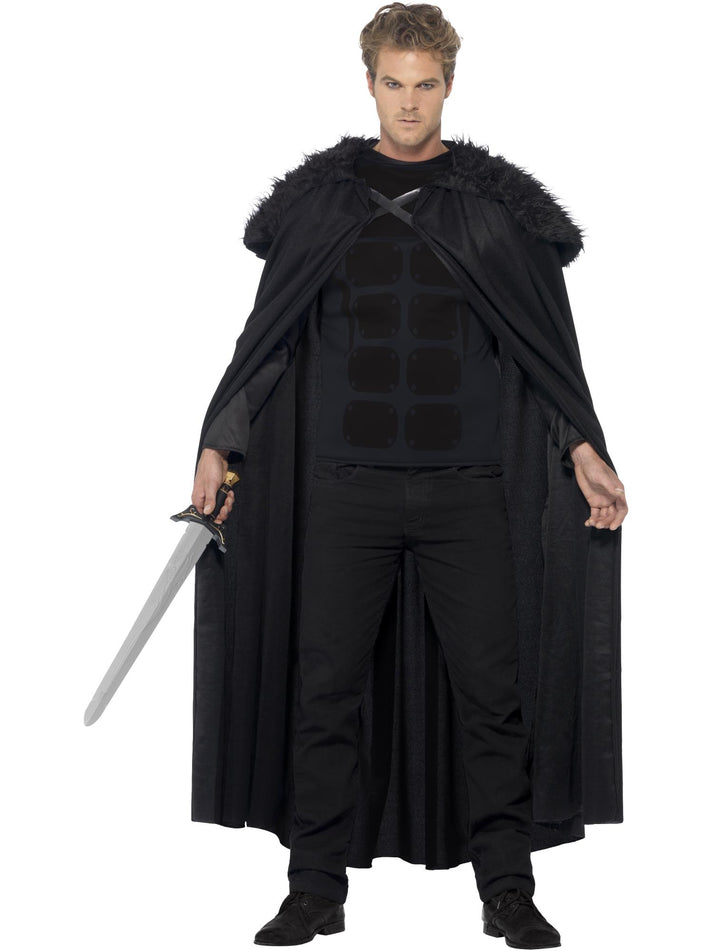 Dark Barbarian Costume Adult Black Top and Cape with Fur Trim