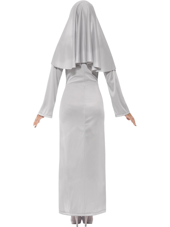 Gothic Nun Costume Adult Grey Habit Dress with Lace Top and Headpiece