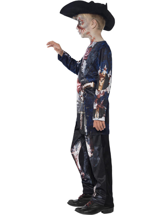 Deluxe Jolly Rotten Pirate Kids Blue Sublimation Top and Trousers Black Hat 2