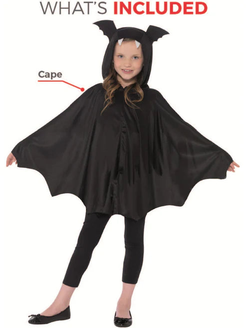 Bat Cape Kids Black Hooded with Ears Halloween Costume Accessory