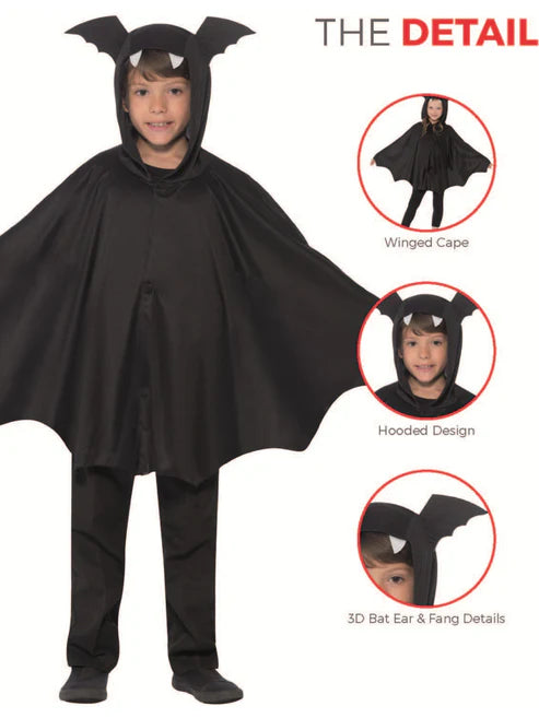 Bat Cape Kids Black Hooded with Ears Halloween Costume Accessory