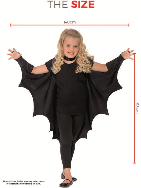 Kids Vampire Bat Wings Black High Collar with Attached Gloves Velcro Neck