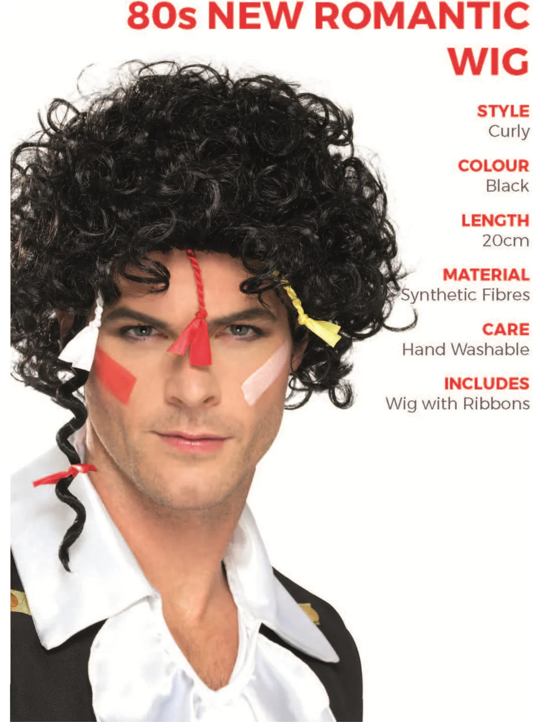 80s New Romantic Wig Adult Black Adam Ant Costume Hair