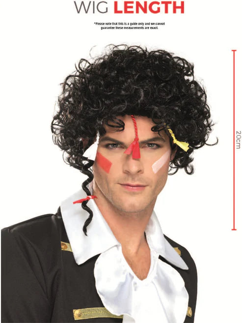80s New Romantic Wig Adult Black Adam Ant Costume Hair