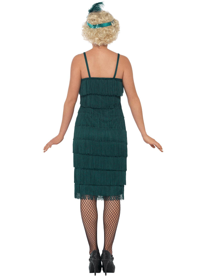 Flapper Costume Long Green Dress Headband and Gloves