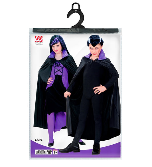 Child Size Black Cape With Purple Satin Collar 110 Cm