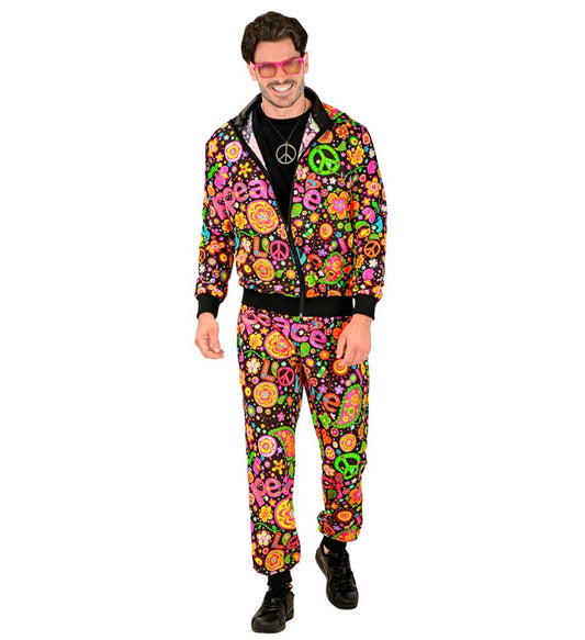 Neon Peace & Love Hippie Party Fashion Tracksuit Jacket, Pants