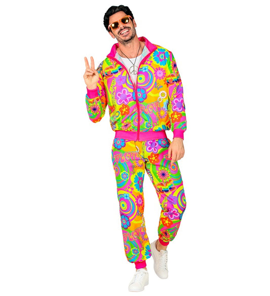 Neon Groovy Love Hippie Party Fashion Tracksuit Jacket, Pants
