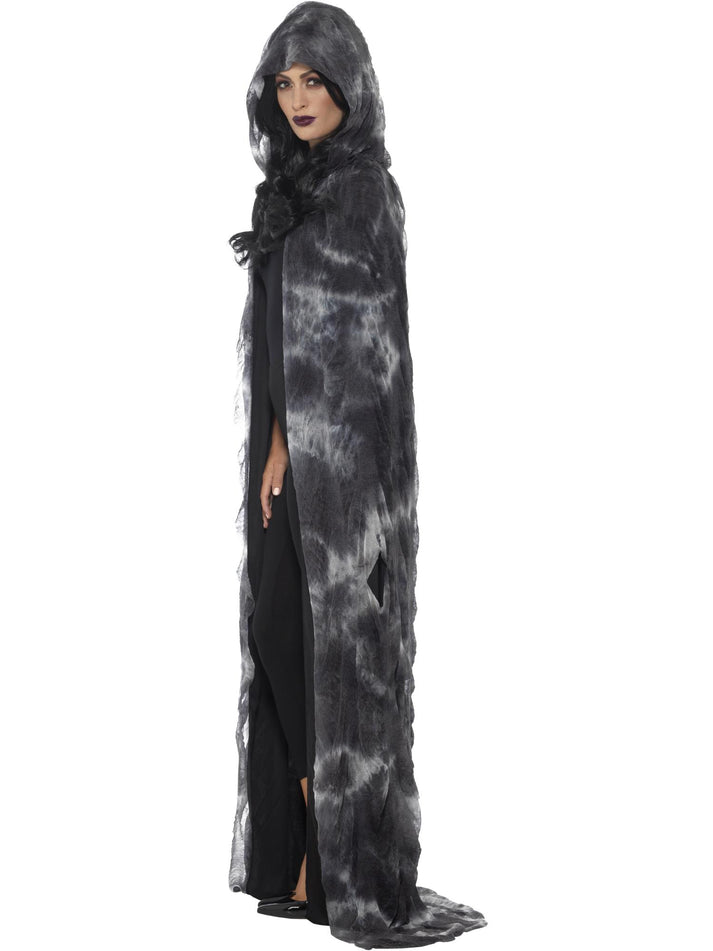 Deluxe Spellbound Decayed Hooded Cape Adult Black Grey Tie Die Horror Costume Accessory