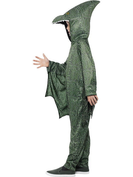 Pterodactyl Dinosaur Costume Kids Green Hooded All In One with Attached Wings 2