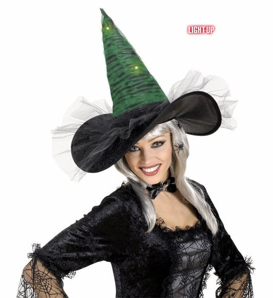 Light-Up Fiberoptic Witch Hat 5 Colors Ass.
