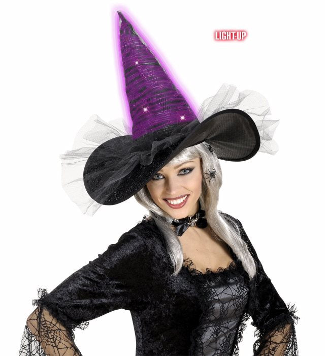 Light-Up Fiberoptic Witch Hat 5 Colors Ass.