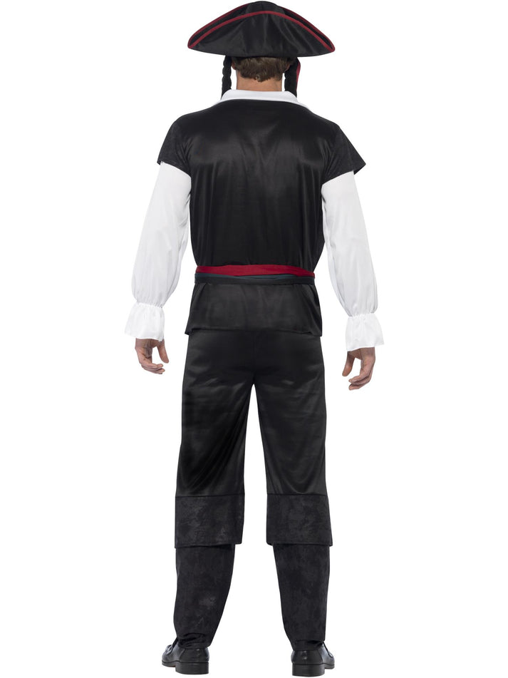 Aye Aye Pirate Captain Costume Adult Black Trousers Top Sash Hat with Hair