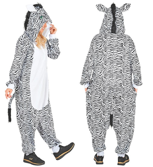 Plush Onesie Zebra Hooded Jumpsuit