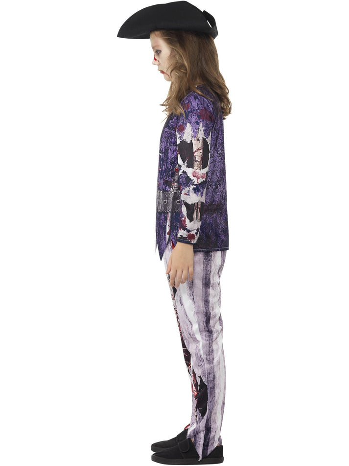 Deluxe Jolly Rotten Pirate Girl Costume Kids Sublimation Print Blue Top Trousers and Hat