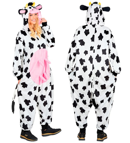Plush Onesie Cow Hooded Jumpsuit