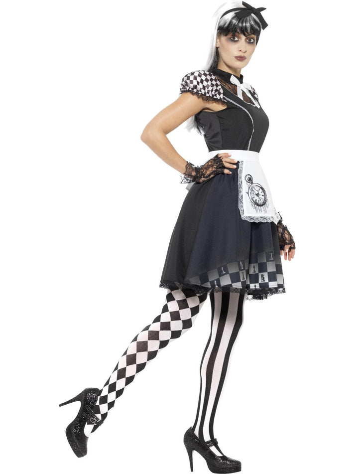 Gothic Alice Costume Adult Black Dress White Apron and Matching Headband