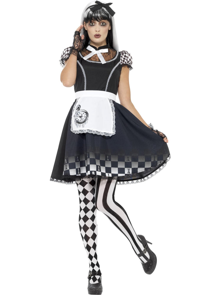 Gothic Alice Costume Adult Black Dress White Apron and Matching Headband