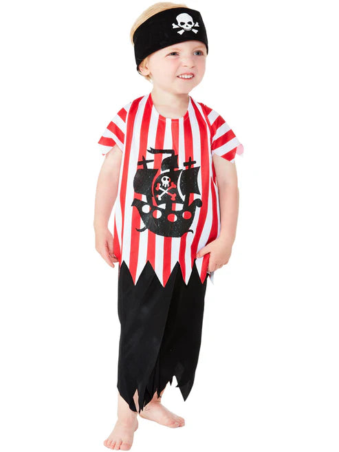 Toddler Jolly Pirate Costume Striped Top Black Trousers Bandana