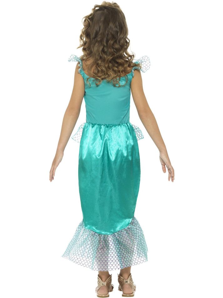 Deluxe Mermaid Costume Kids Green and Purple Dress with Scale Print and Hair Clip