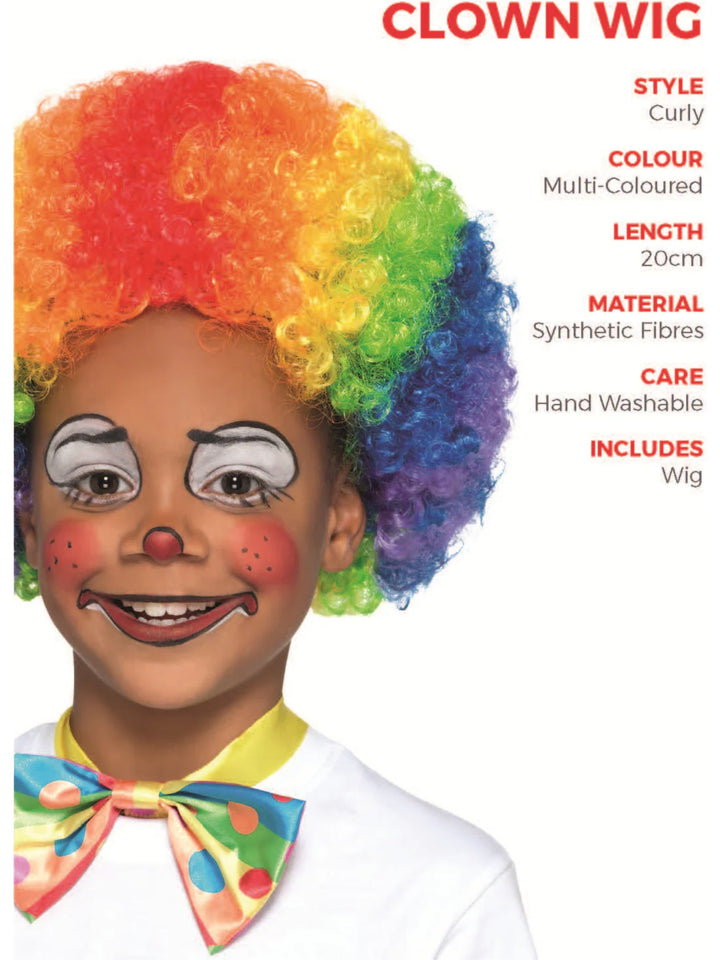 Childs Clown Wig Multi Coloured Afro Styled Circus Costume Rainbow Hair