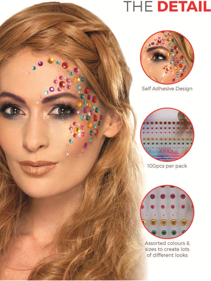 Multi Coloured Jewel Face Gems Sheet of 100 FX Make Up