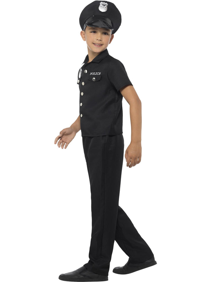 Kids New York Cop Costume Black Top Trousers and Hat
