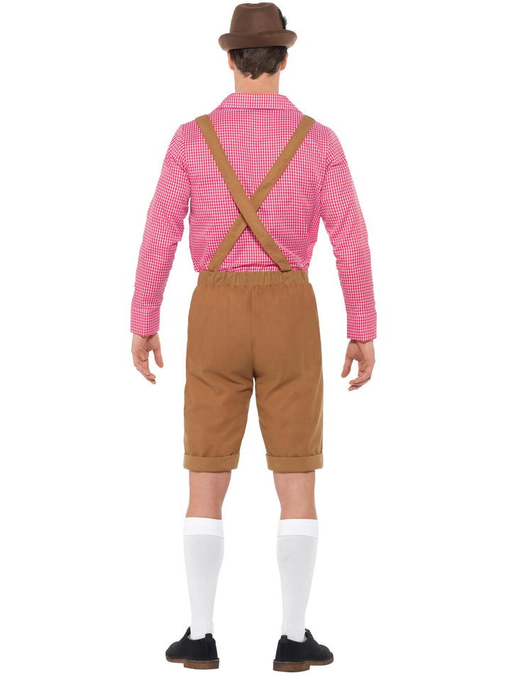 Mr Bavarian Costume Red Checked Shirt and Brown Lederhosen