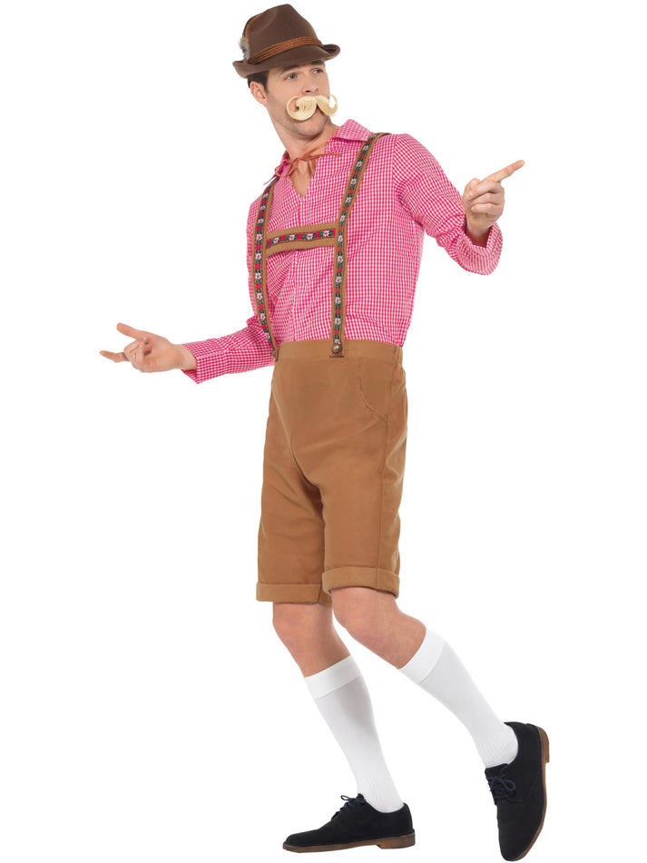 Mr Bavarian Costume Red Checked Shirt and Brown Lederhosen