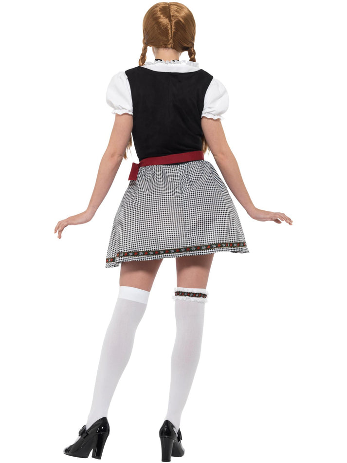Flirty Froulein Bavarian Costume Black Short Dress Mock Suede Bodice Top and Apron