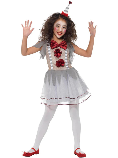 Vintage Clown Girl Costume Child Grey Dress with Headband