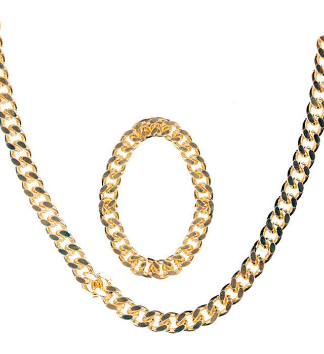 Gangster / Rapper / Pimp Set Gold Necklace & Bracelet