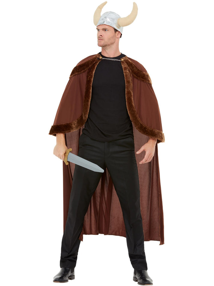 Viking Costume Adult Brown Cape and Horned Helmet