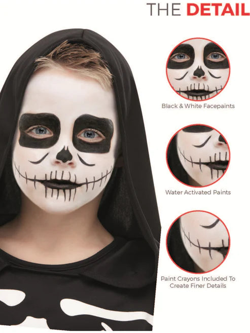 Makeup FX Kids Skeleton Kit Aqua Black Facepaint Crayon Sponge Applicator