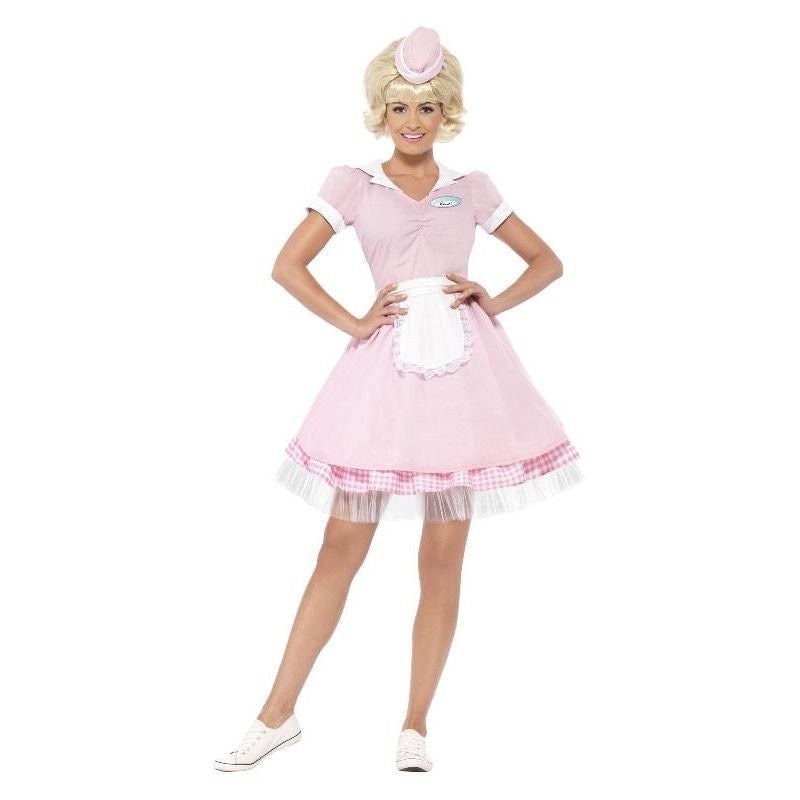50s Diner Girl Costume Pink Dress Mini Hat_4