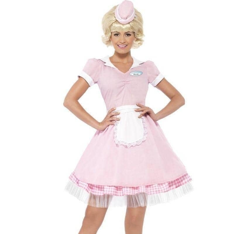 50s Diner Girl Costume Pink Dress Mini Hat_1