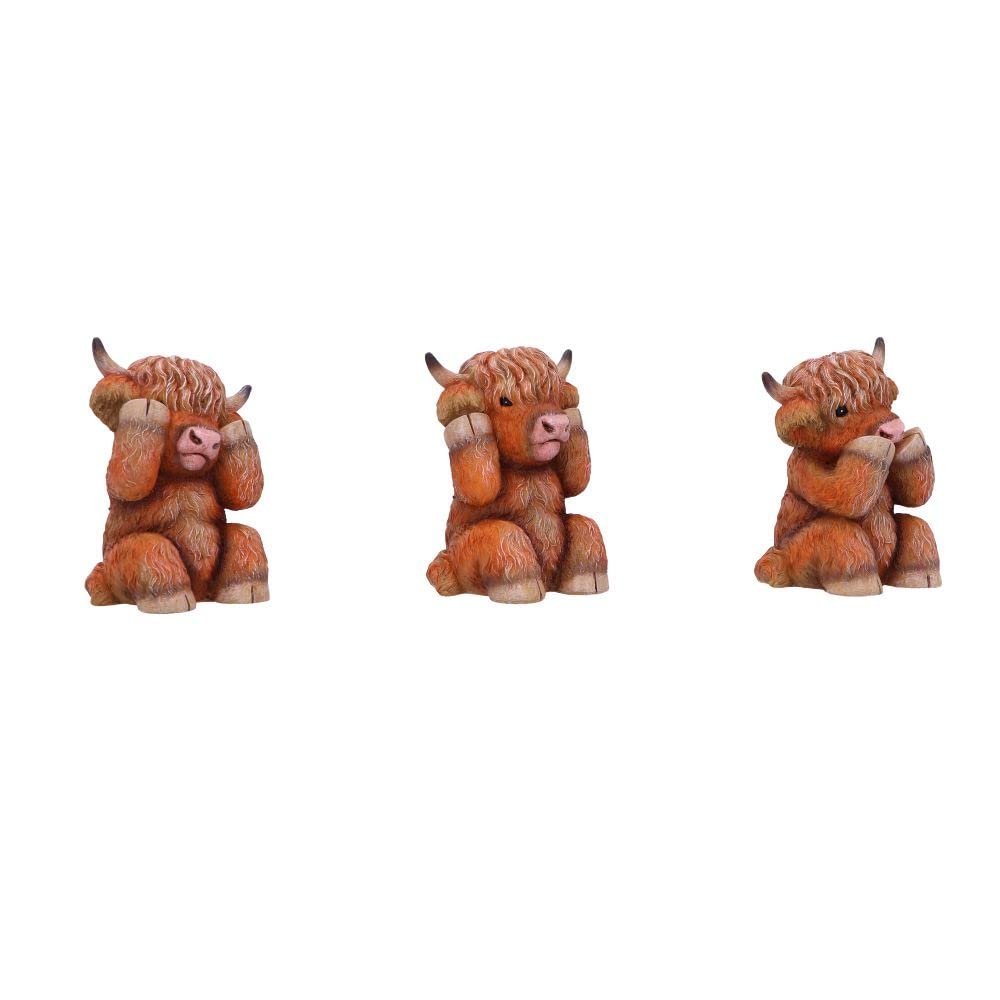 Three Wise Highland Cow Figurines Cows 9.6cm