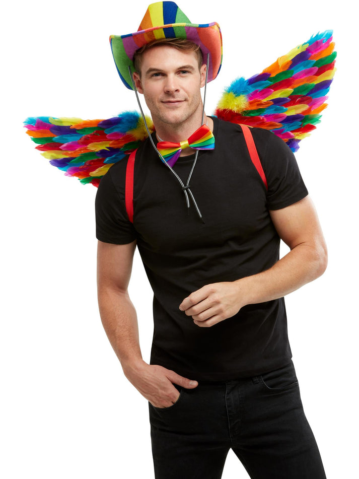 Rainbow Feather Wings Multi Coloured Adult 80cm Costume Accessory