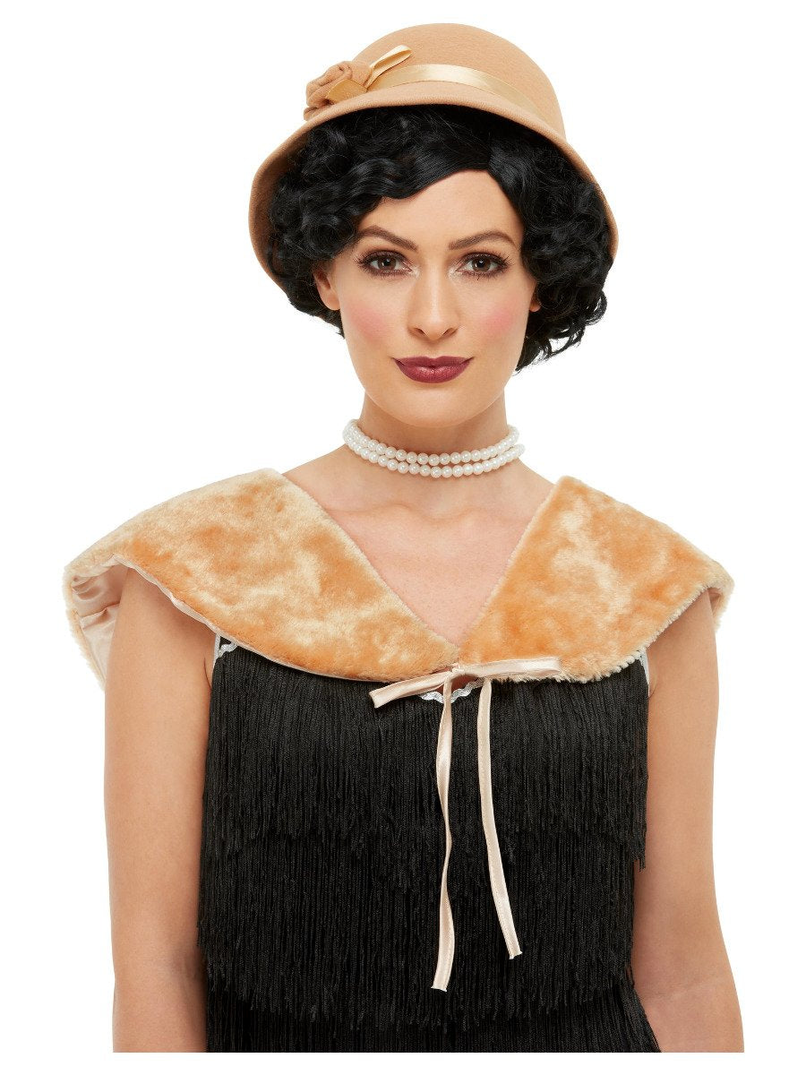20s Instant Costume Kit Cream Hat Faux Fur Stole