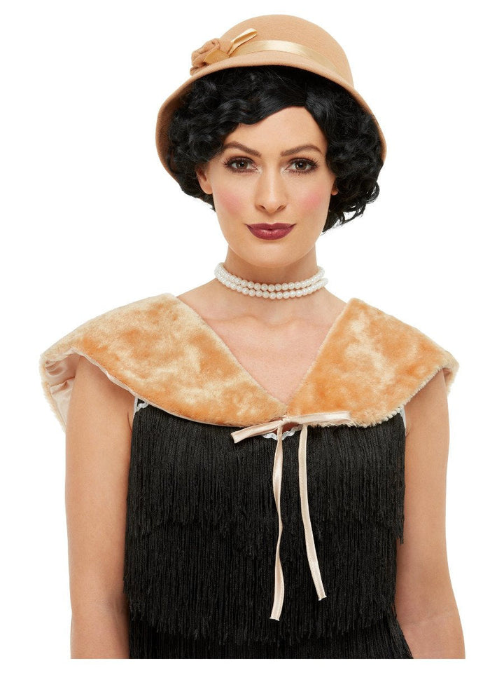 20s Instant Costume Kit Cream Hat Faux Fur Stole