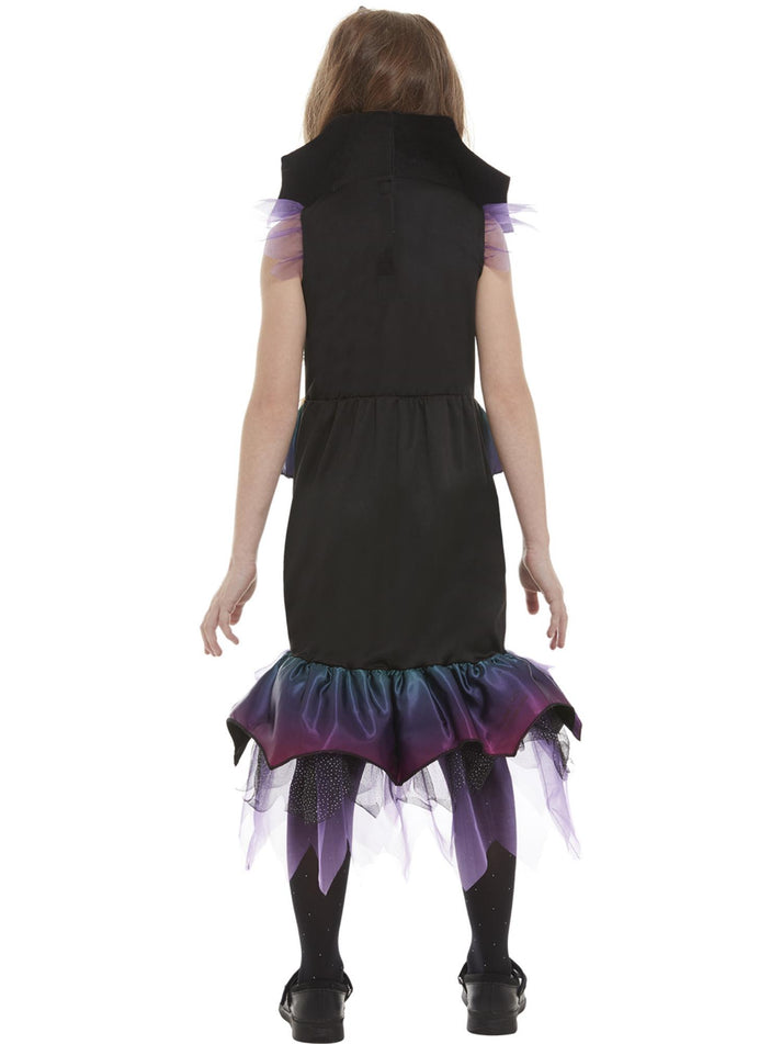 Dark Mermaid Costume Child Purple Fishtail Dress with Skeleton Print and Organza Trim