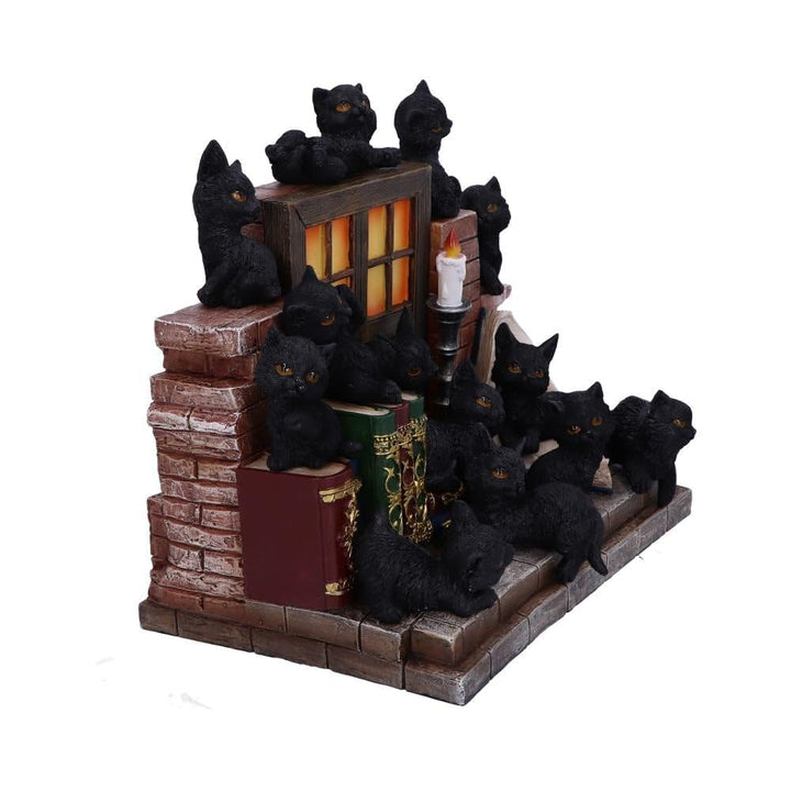 The Witches Litter Display of 36 Black Cat Familiars with a Decorated Stand 24.8cm