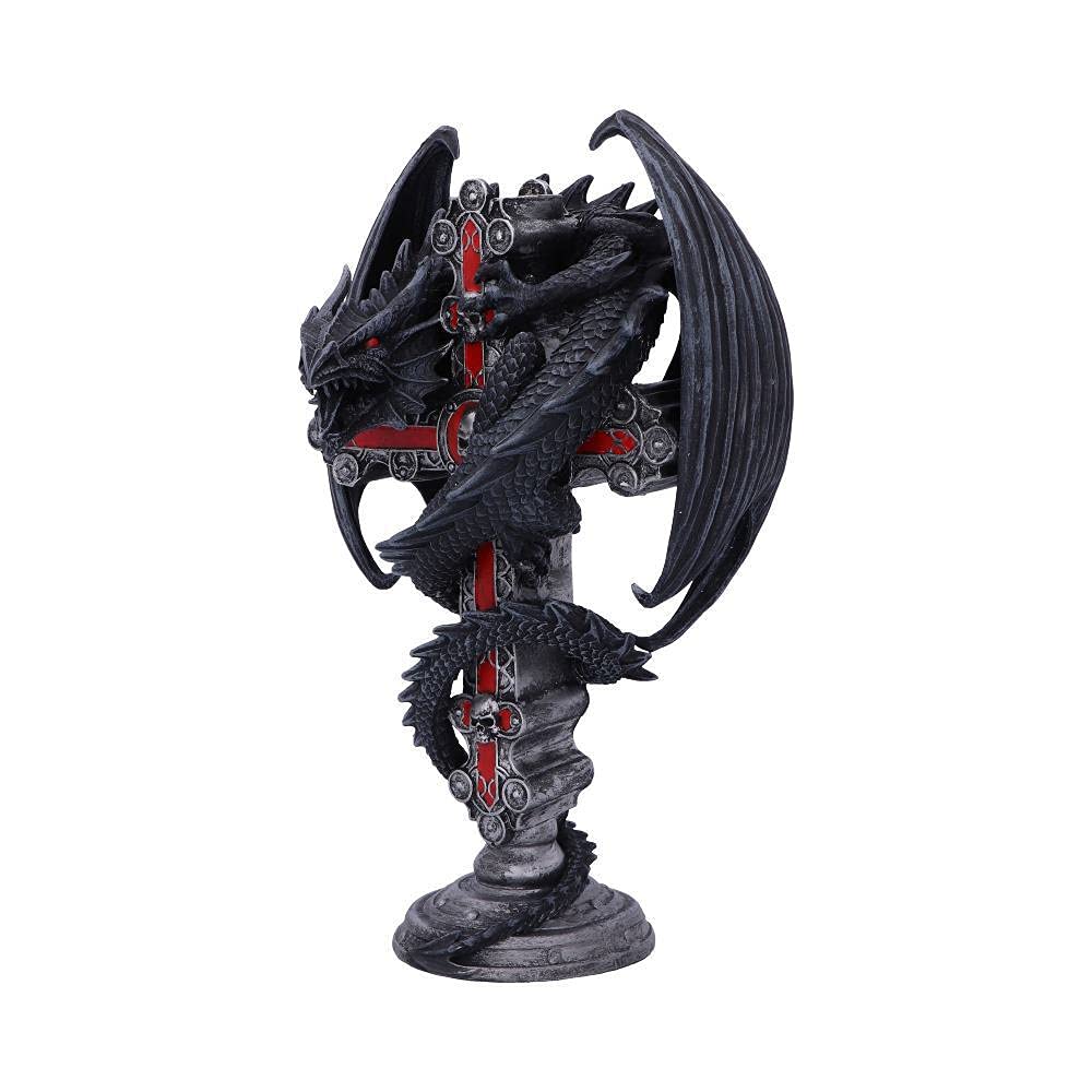 Anne Stokes Gothic Guardian Dragon Cross Candle Holder Black 26.5cm