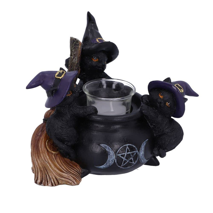 Familiar Cauldron Black Cat Candle Holder 12.5cm