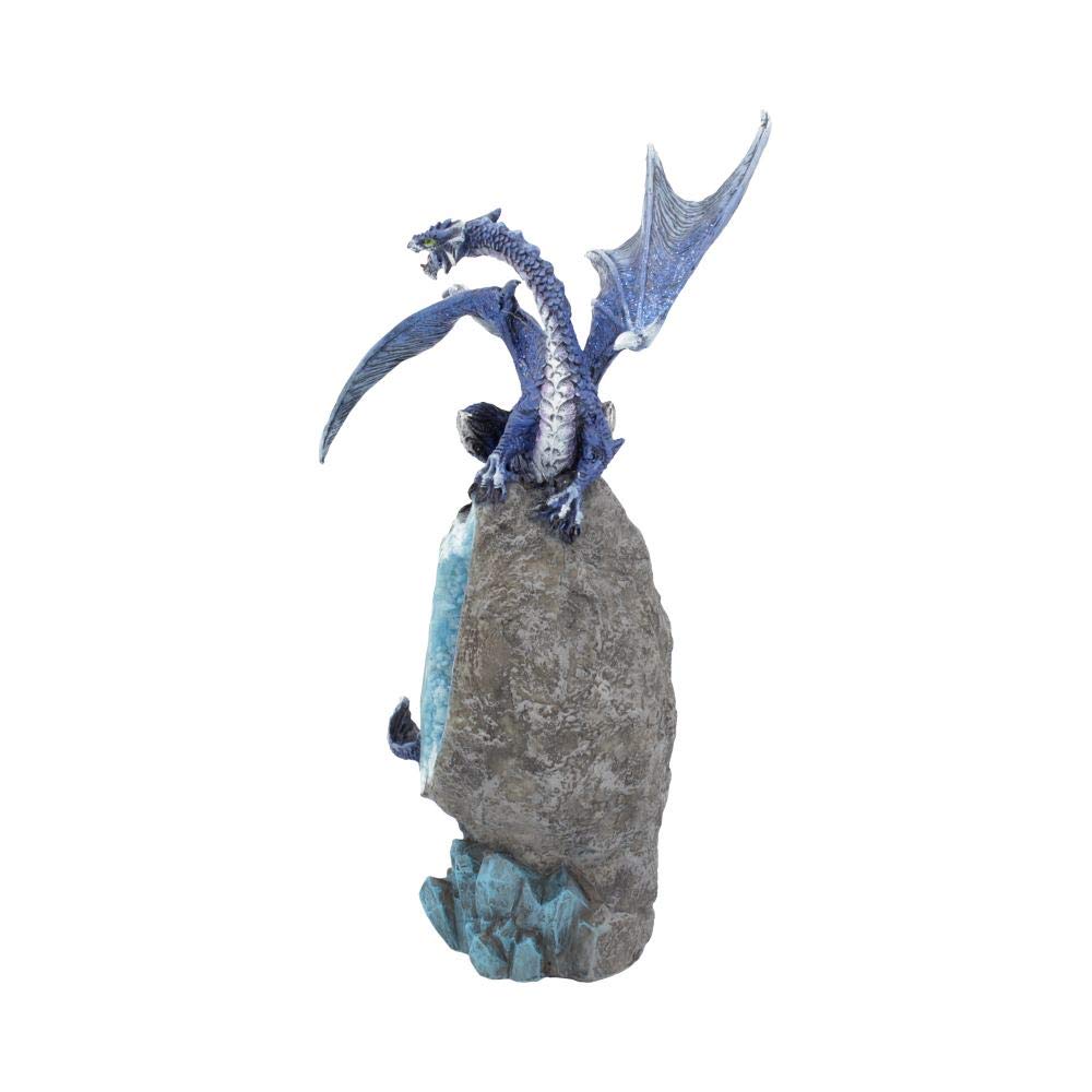 Cobalt Custodian Fantasy Blue Dragon Sitting on a Geode 23cm