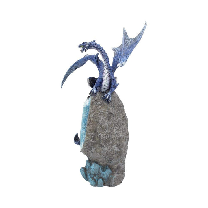 Cobalt Custodian Fantasy Blue Dragon Sitting on a Geode 23cm