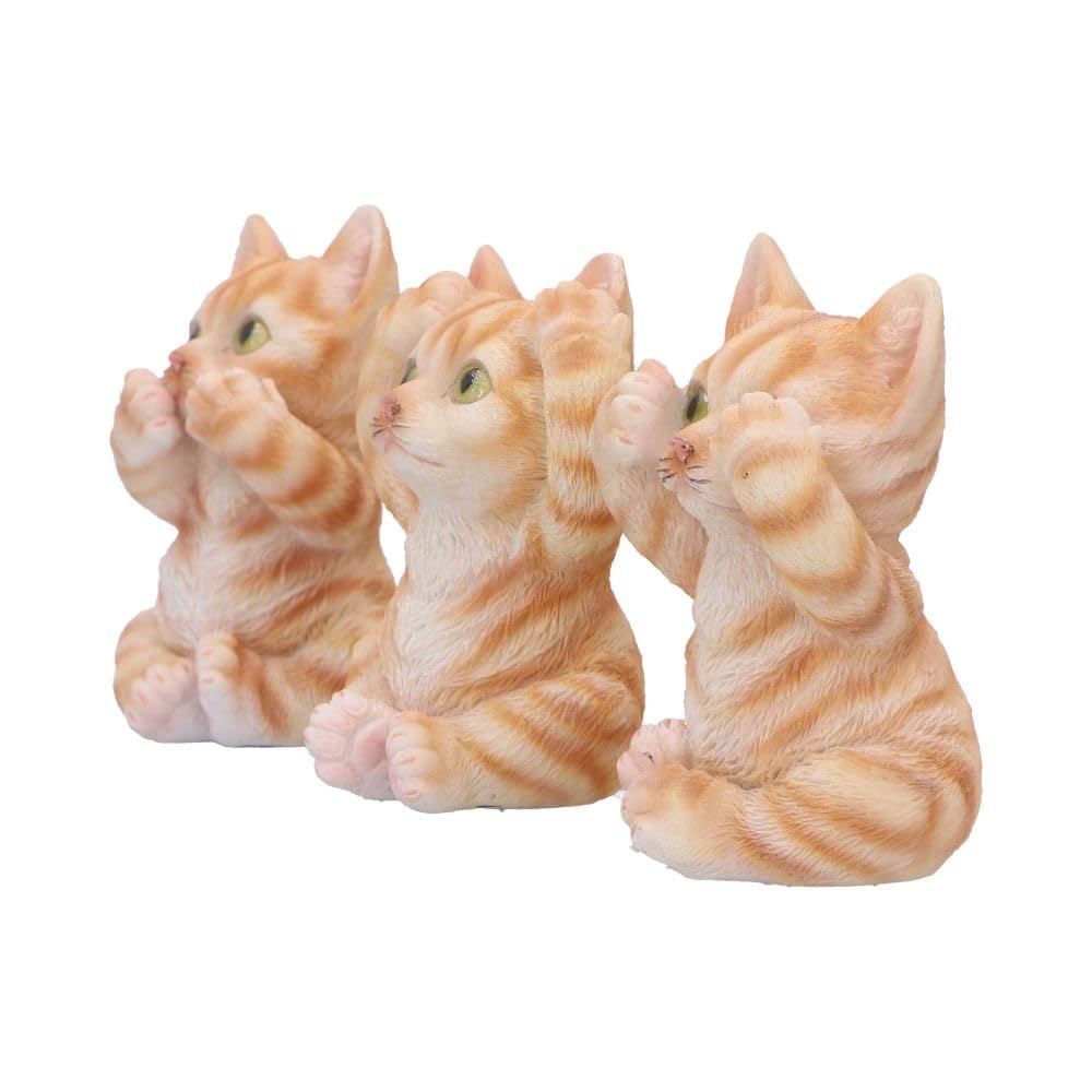 Three Wise Ginger Cats Figurines Set of 3 a See No Hear Speak 8.5cm