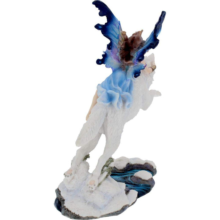 Free Spirit Figurine Fairy and White Winter Wolf Ornament 23.5cm