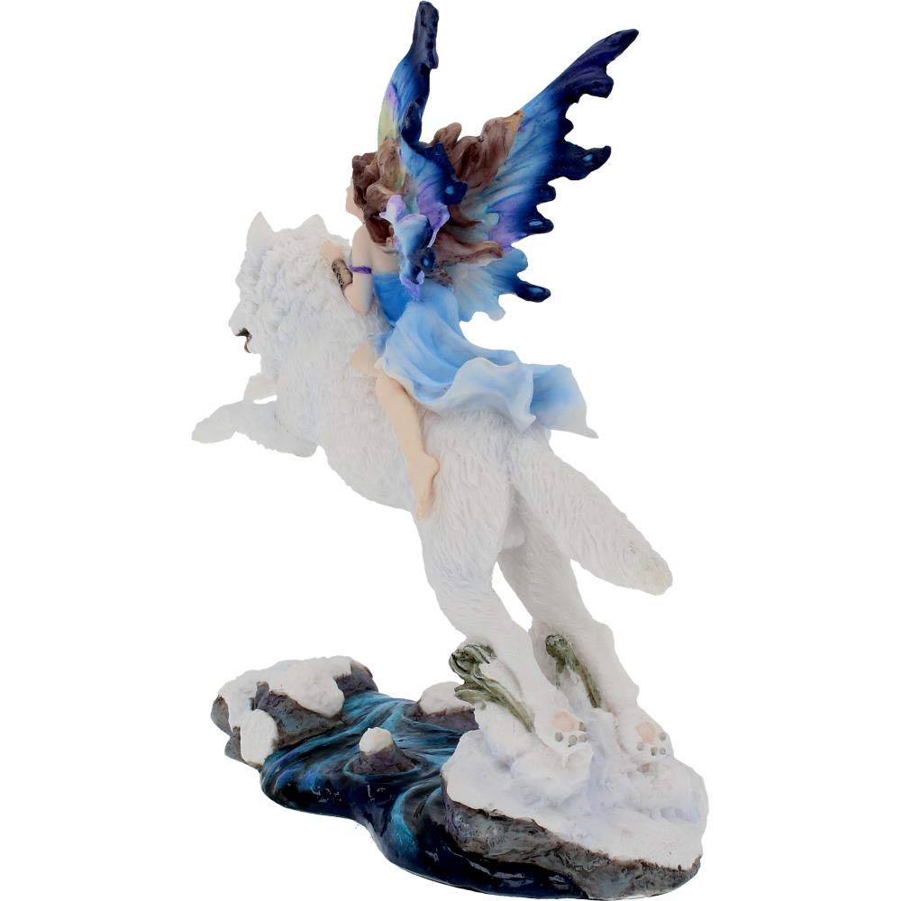 Free Spirit Figurine Fairy and White Winter Wolf Ornament 23.5cm