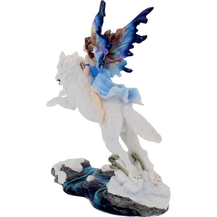 Free Spirit Figurine Fairy and White Winter Wolf Ornament 23.5cm